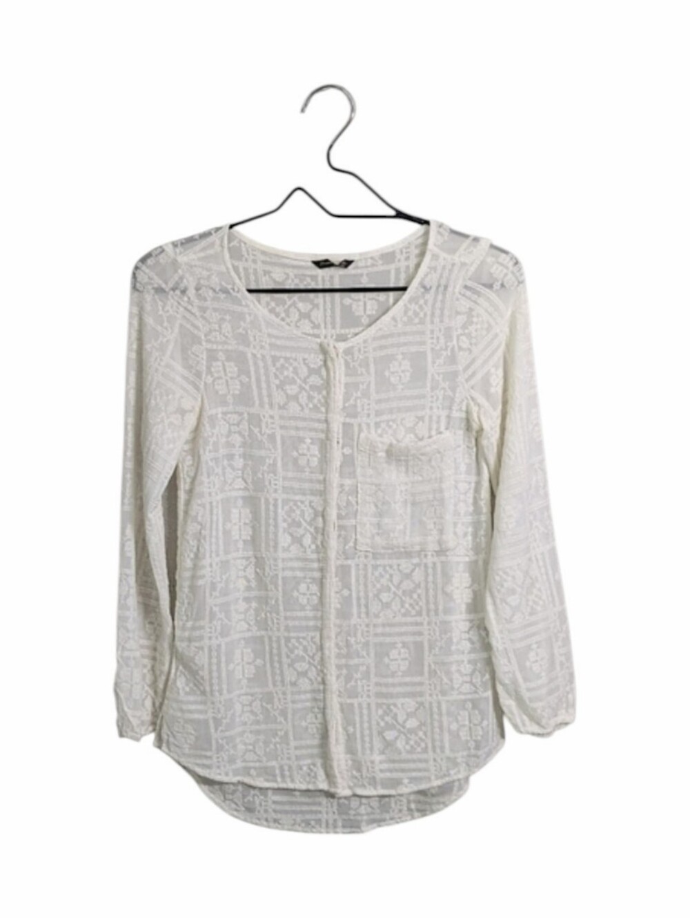 Massimo Dutti Woman White Ivory Long Sleeve Button-Up Shirt Size 6 Embroidered